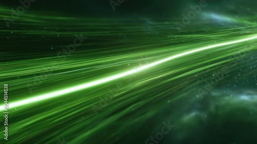 Green light trail in transparent space