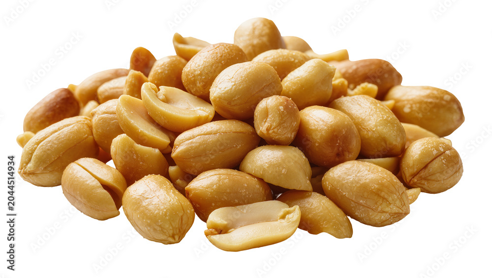 Obraz premium Pile of roasted peanuts whole and halved, with light brown skin
