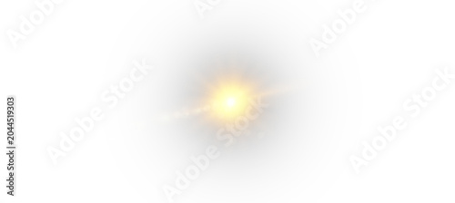 Fotografía Isolated central sunburst star flash with golden anamorphic streaks on pure whit