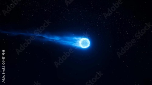 Bright blue comet streaking through a starry night sky. A symbol of wonder and exploration in the vast universe