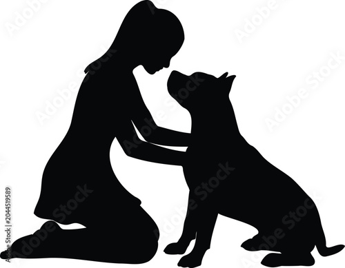 Canvastavla A heartwarming silhouette of a girl kneeling and lovingly interacting with her l