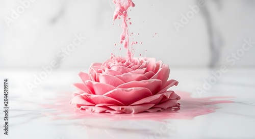 Pink Rose with Liquid Falling Down.