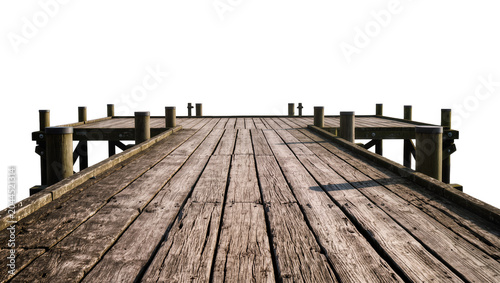 Obraz na plátně Weathered wooden pier with bollards and railings