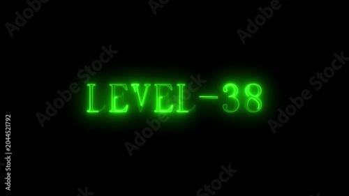 Level 38 neon text sign in bright green glowing style thirty eight gaming