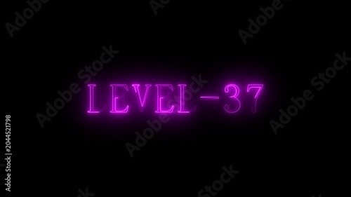 Level 37 neon text sign in bright purple glowing style thirty seven gaming