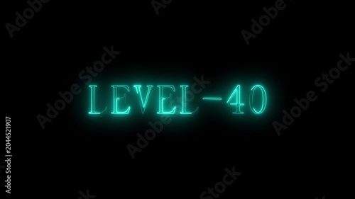 Level 40 glowing cyan neon text design on black background number sign light