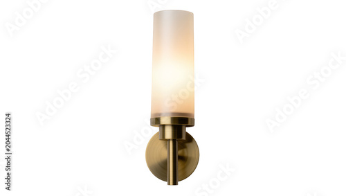 Fotografía Modern brass wall sconce with frosted glass cylinder shade