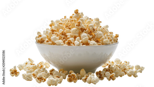 Photos Bowl overflowing with popcorn and scattered kernels