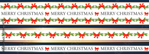 Tableau sur toile Tree Christmas wreath with evergreen branch and gold ribbon decoration for a festive background