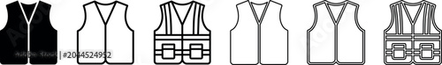A collection of stylish vests in various designs and styles, featuring black, white, and outline versions in minimalist vector style, ideal for fashion-related projects