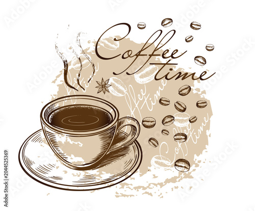 Coffee time hand drawn on white	
