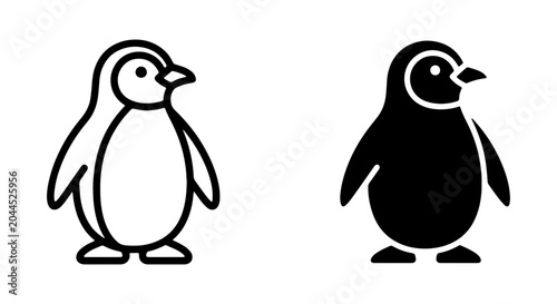 Konstfotografi Penguin Icon Set, Simple Vector Graphics, Black and White Bird Illustrations, An