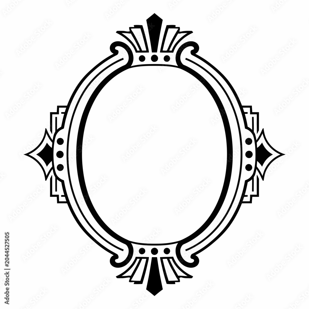 Obraz premium Art deco style oval frame with geometric ornamental details.