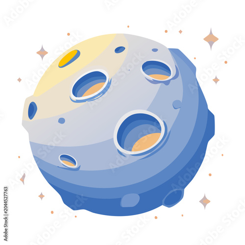 Stylized planet with craters and stars in flat design
