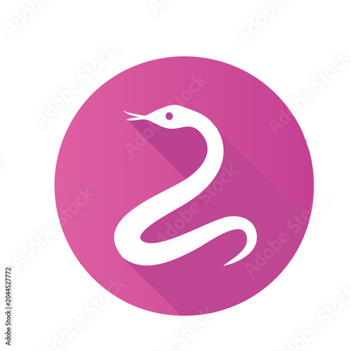 White snake icon on pink circle, flat design