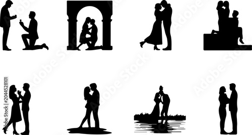Romantic Couple Silhouette Collection Vector