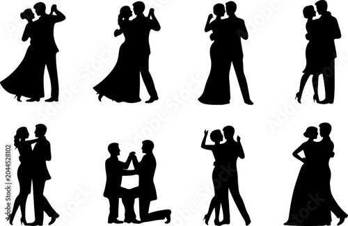 Romantic Couple Silhouette Collection Vector