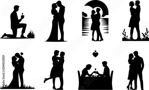 Romantic Couple Silhouette Collection Vector