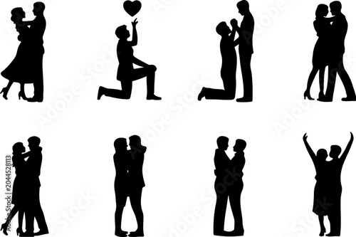 Romantic Couple Silhouette Collection Vector