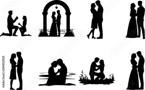 Romantic Couple Silhouette Collection Vector