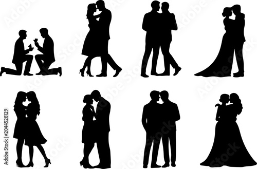 Romantic Couple Silhouette Collection Vector