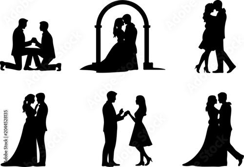 Romantic Couple Silhouette Collection Vector