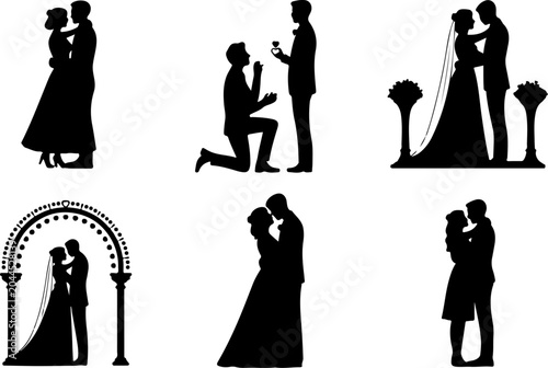 Romantic Couple Silhouette Collection Vector