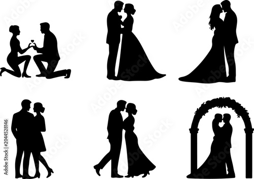 Romantic Couple Silhouette Collection Vector