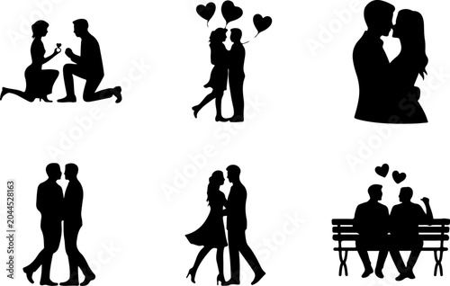 Romantic Couple Silhouette Collection Vector