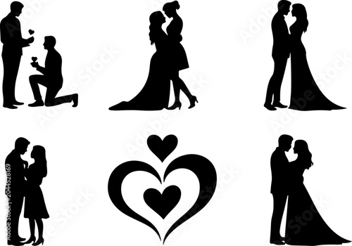 Romantic Couple Silhouette Collection Vector