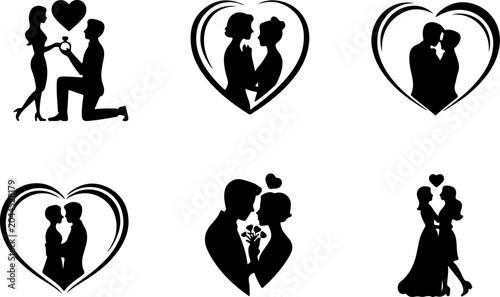 Romantic Couple Silhouette Collection Vector