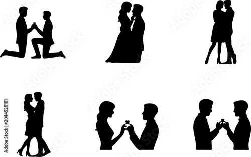 Romantic Couple Silhouette Collection Vector