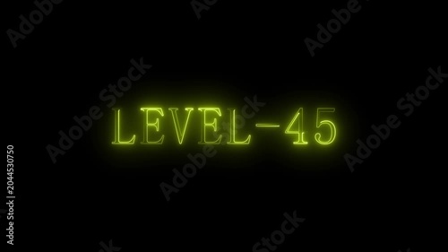 Glowing yellow neon text displaying level 45 on a black background typography