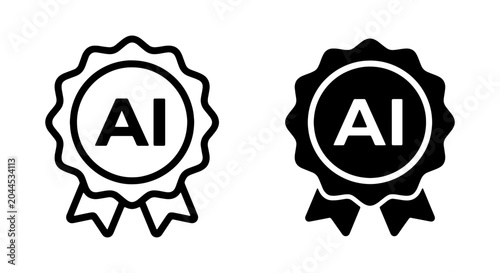 AI Award Badges, Artificial Intelligence Recognition Icons, Technology Achievement Seals