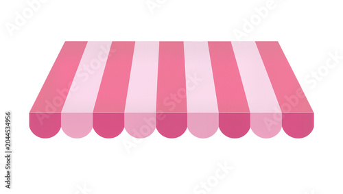 Pink and white striped shop awning with scalloped edge