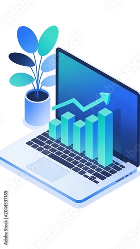 Generative AI depicts a digital workspace with data analytics and growth charts
