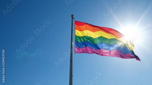 Colorful Flag Waving in Bright Sunny Sky