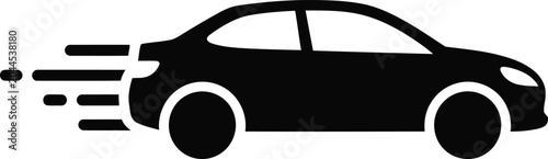 Foto Black fast car icon with motion speed lines
