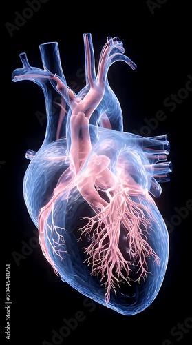 Human heart anatomy in blue medical X-ray style illustration showing science biology and healthcare concepts.