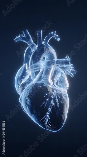 Human heart with medical X-ray style blue anatomical illustration showing Body condition and health concept.