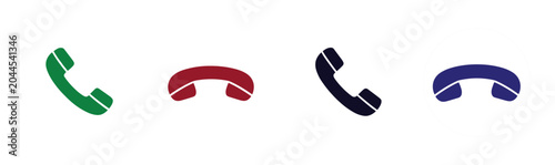 Quadro su tela Phone Call Icons: A set of four distinct telephone receiver icons in green, red, black, and blue, representing call functions