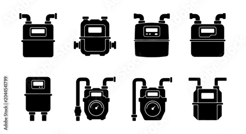 Foto Gas Meter Icons Set, Utility Meter Vector Collection, Energy Measurement Devices