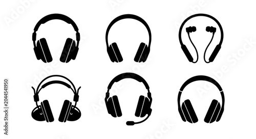 Cuadro en lienzo Headphone Icons Set, Audio Gear Vector Graphics, Music Listening Devices Collect