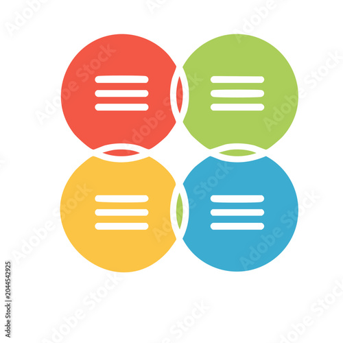 Four colorful circles with menu icons on white background