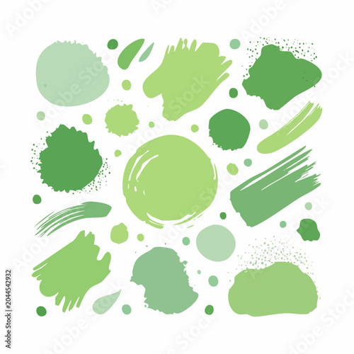 Green Paint Splatters and Brush Strokes Collection