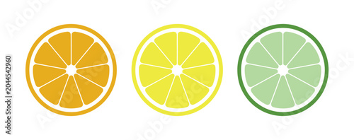 Photography Citrus Slices: A vibrant arrangement of perfectly sliced orange, lemon, and lime segments, showcasing the distinct colors and textures of these refreshing fruits