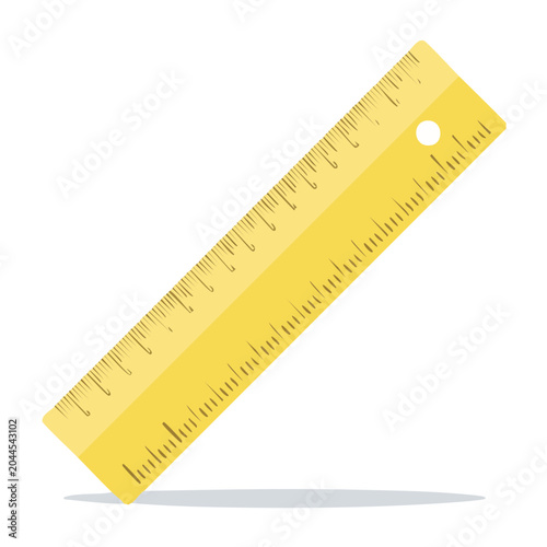Yellow ruler with measurement markings on white background