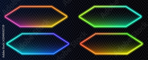 Tableau sur toile Stylish neon action call ui element set with colorful glow and futuristic led lighting for apps and web interfaces