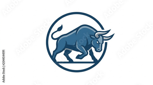 Фотография Blue bull charging powerfully inside a circular frame.