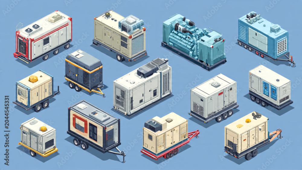 Fototapeta premium Collection of Isometric Mobile Homes and Tiny Houses.
